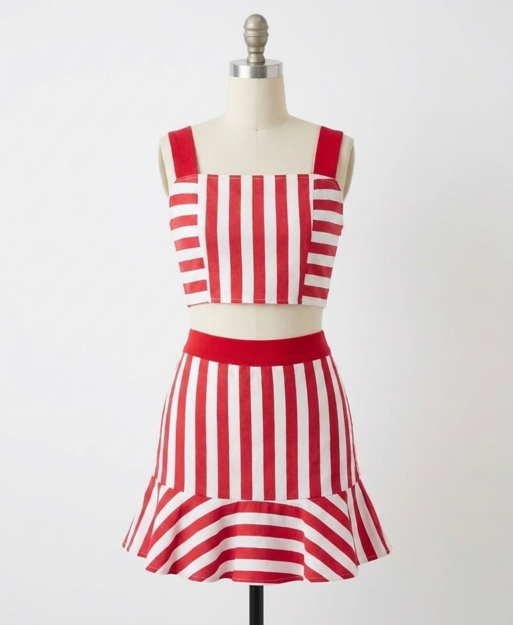 NEW TCEC the ramona striped two piece skirt set in red/white